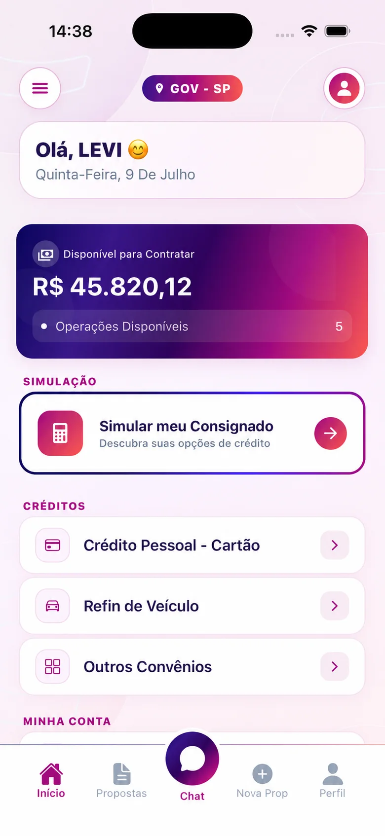 Consignado do servidor estadual (GOV) na tela inicial do app CIDAPAY