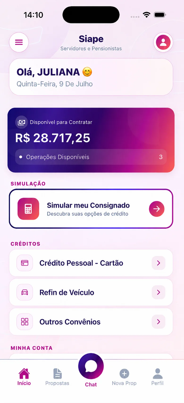 Consignado do servidor federal (SIAPE) na tela inicial do app CIDAPAY