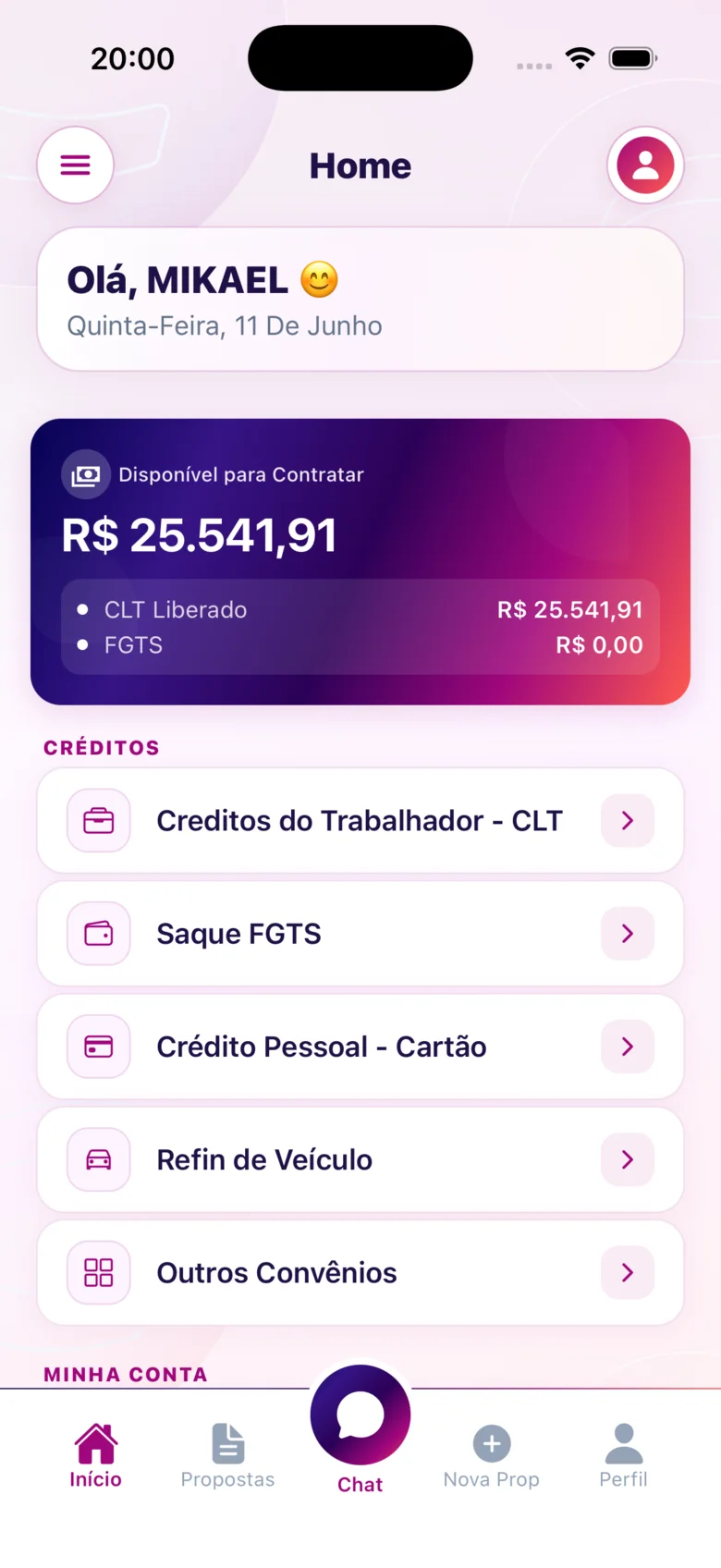 Tela inicial (dashboard) do app CIDAPAY