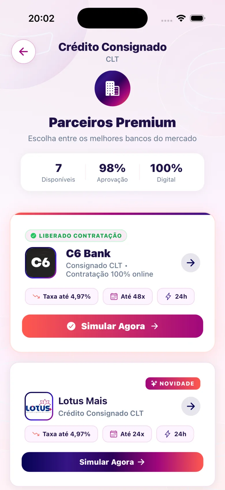 Ofertas dos bancos parceiros no app CIDAPAY